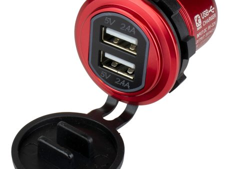 Sea-Dog Round Red Dual USB Charger w 1 Quick Charge Port + [426504-1] Online Hot Sale